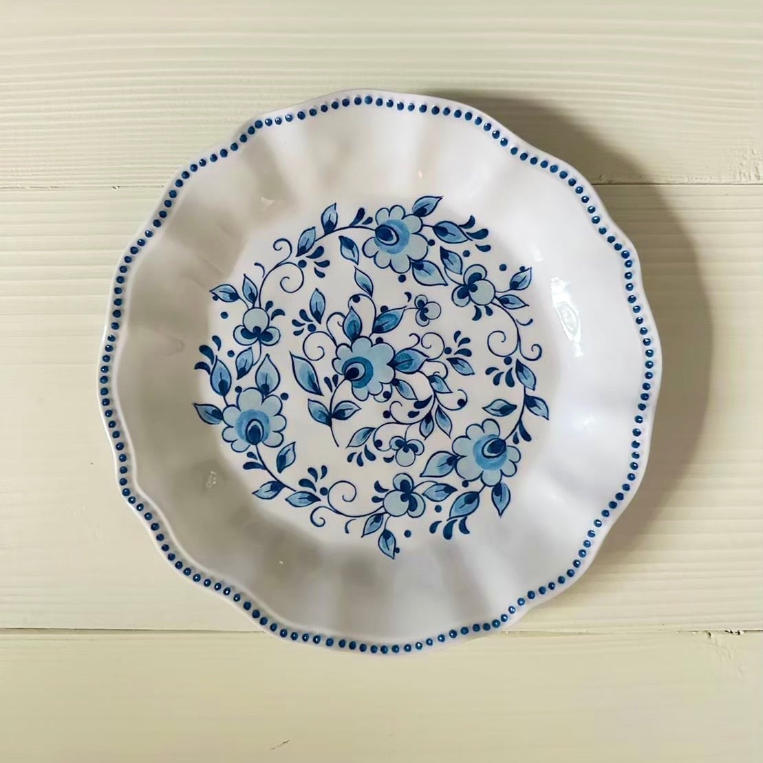 ブルー花柄 メラミン皿 Mサイズ 直径21cm