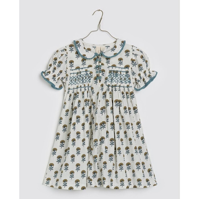ラスト1点  Little cotton clothes/Organic Elizabeth Smocked Dress - Marigold Floral