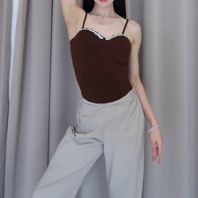 ビジューライン・キャミソール　トップス（レオタードタイプ）ds0786