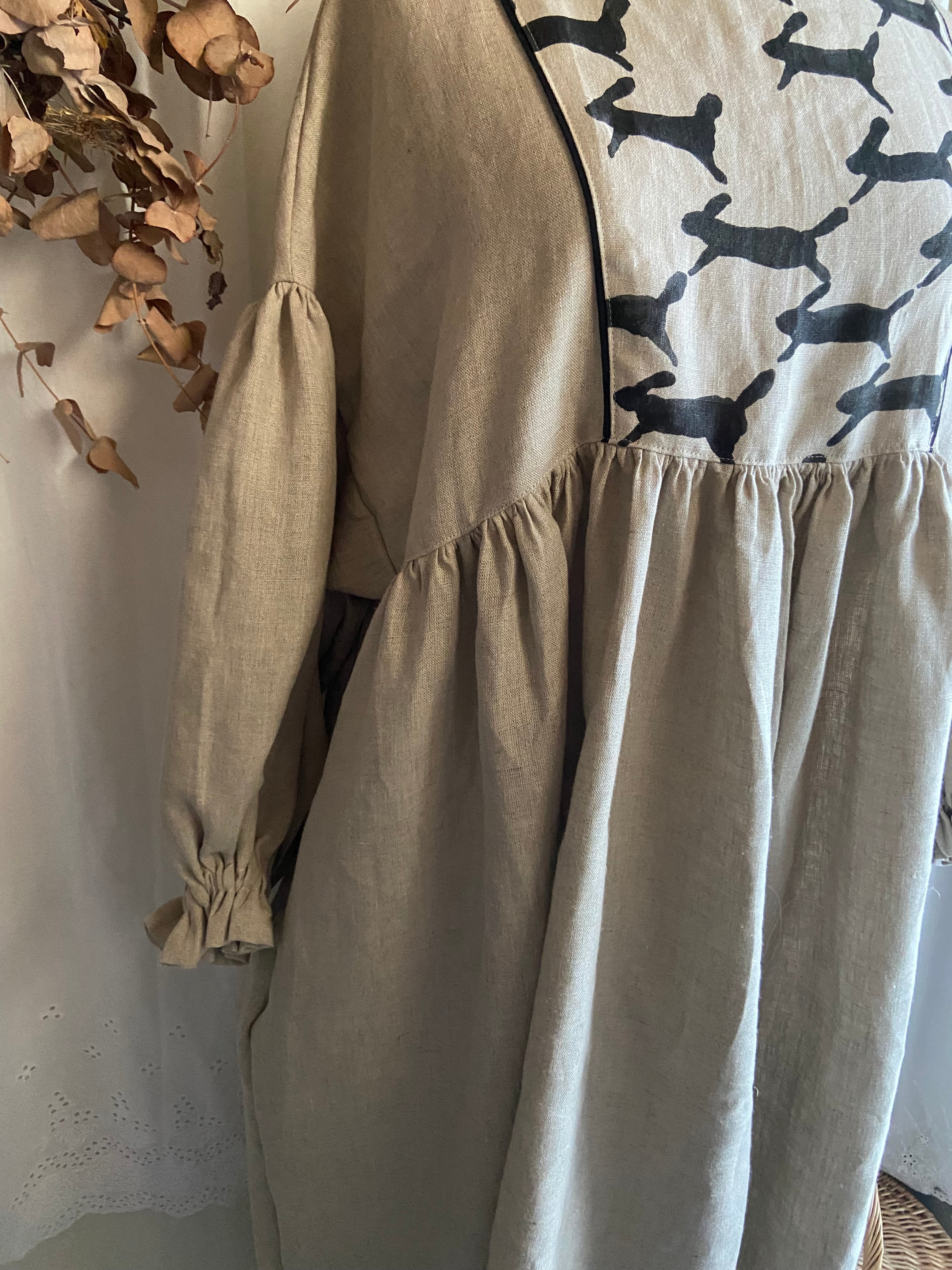 no594ハンドメイド限定1着ミナペルホネンrunrunrun リネンワンピース 