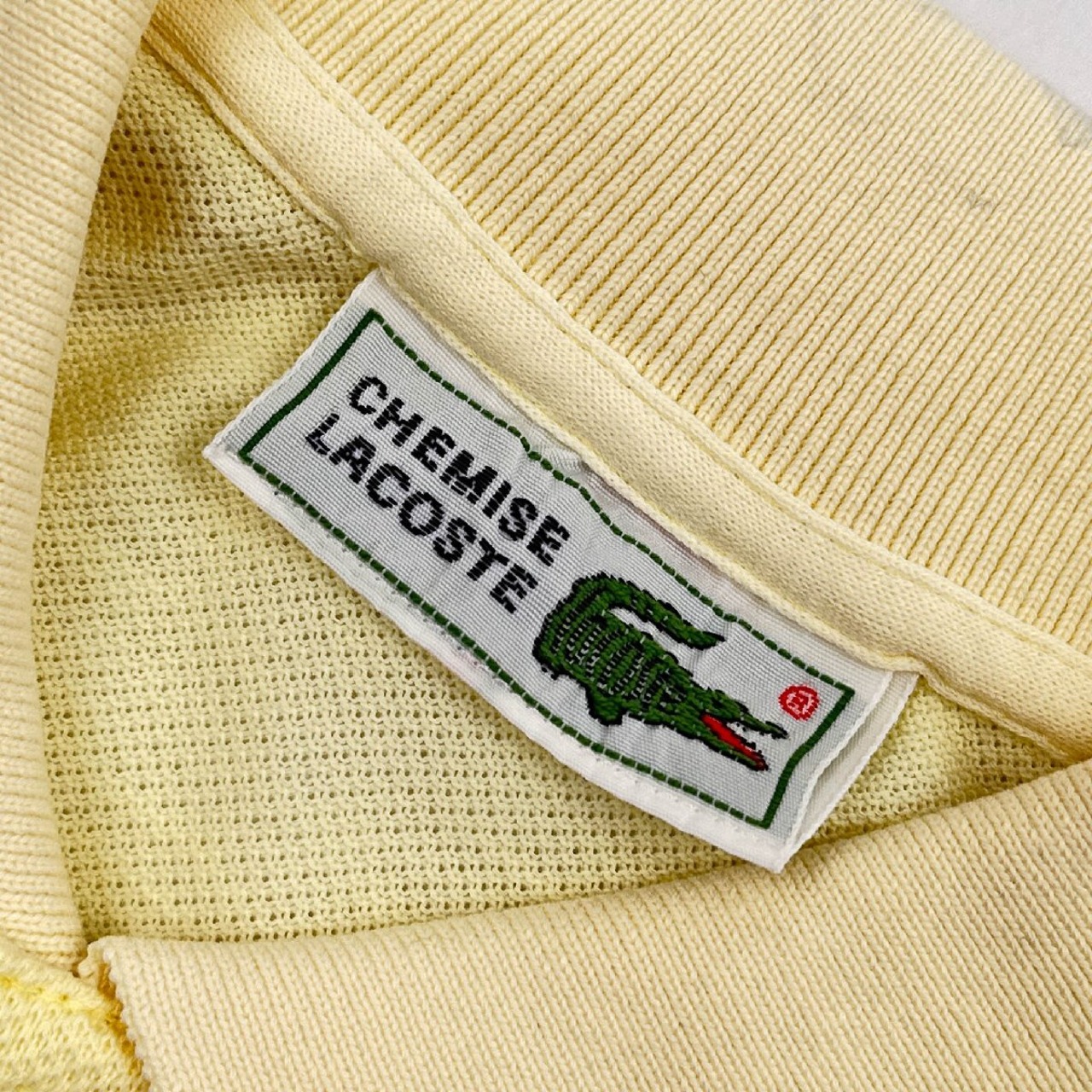 70's 80's ビンテージ!!◆CHEMISE LACOSTE シュミーズラコステ 文字ワニ 鹿の子 半袖 ポロシャツ /ライトイエロー 系/メンズ