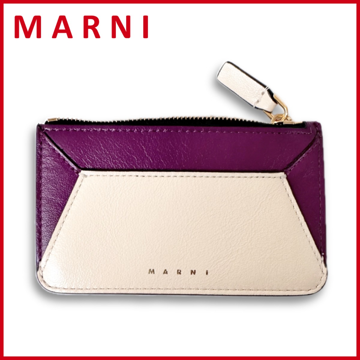 新品マルニMARNIレザー カードケース(ミニ財布)フラグメントケース赤紫 