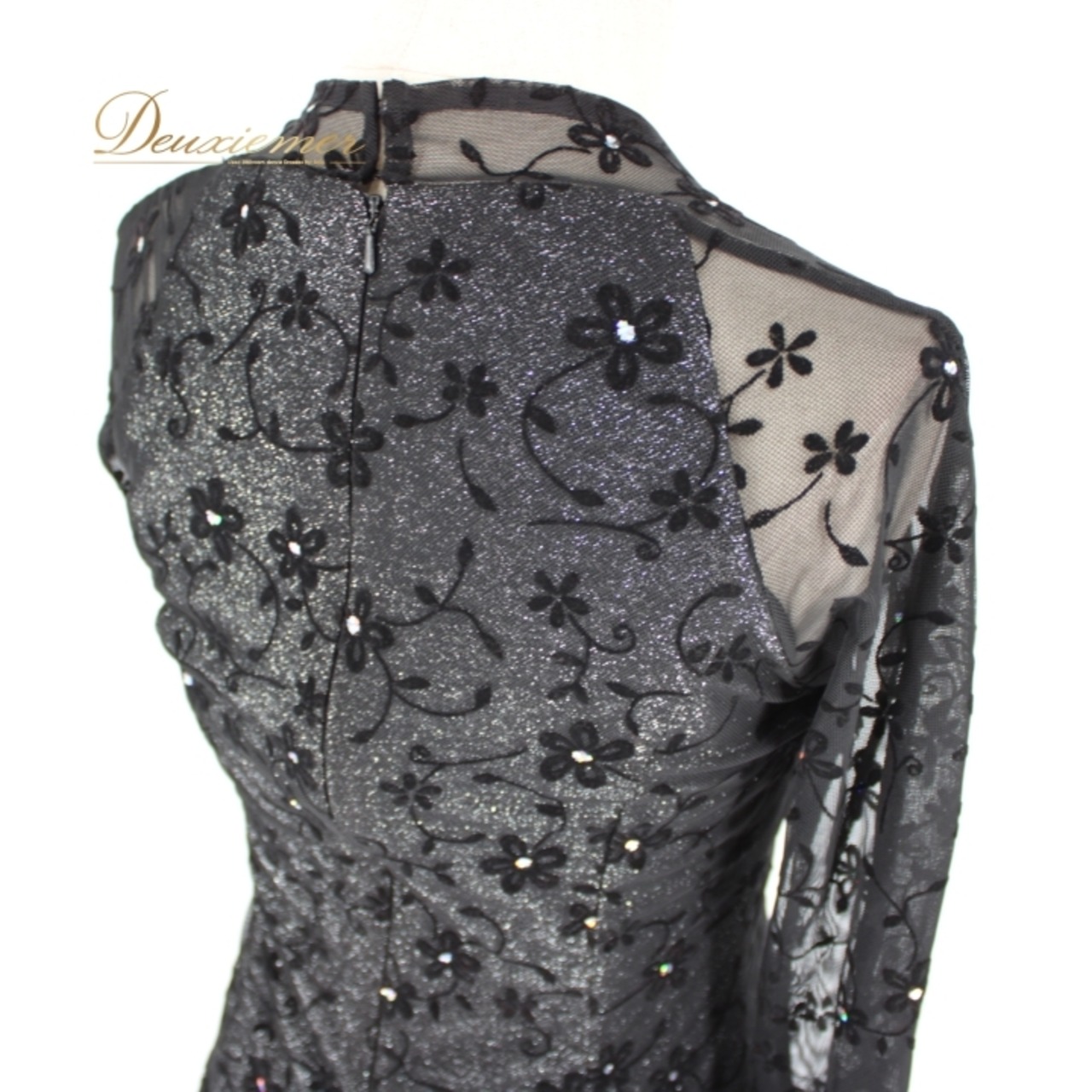 社交ダンス 衣装 スタンダード ドレス ワンピース レッスンウェア パーティドレス TIMES COLLECTION 黒 レース ブラック系 花柄 長袖 マーメイド スカート フェミニン デザイン エレガント おしゃれ 薄手 ドレープ 伸縮性 高級感 夜用 発表会 結婚式 お呼ばれ パーティー カジュアル 体型カバー 女性用 上品