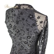 社交ダンス 衣装 スタンダード ドレス ワンピース レッスンウェア パーティドレス TIMES COLLECTION 黒 レース ブラック系 花柄 長袖 マーメイド スカート フェミニン デザイン エレガント おしゃれ 薄手 ドレープ 伸縮性 高級感 夜用 発表会 結婚式 お呼ばれ パーティー カジュアル 体型カバー 女性用 上品