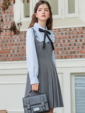 【0126】Pleated Skirt Girly Ribbon Long Sleeve Dress