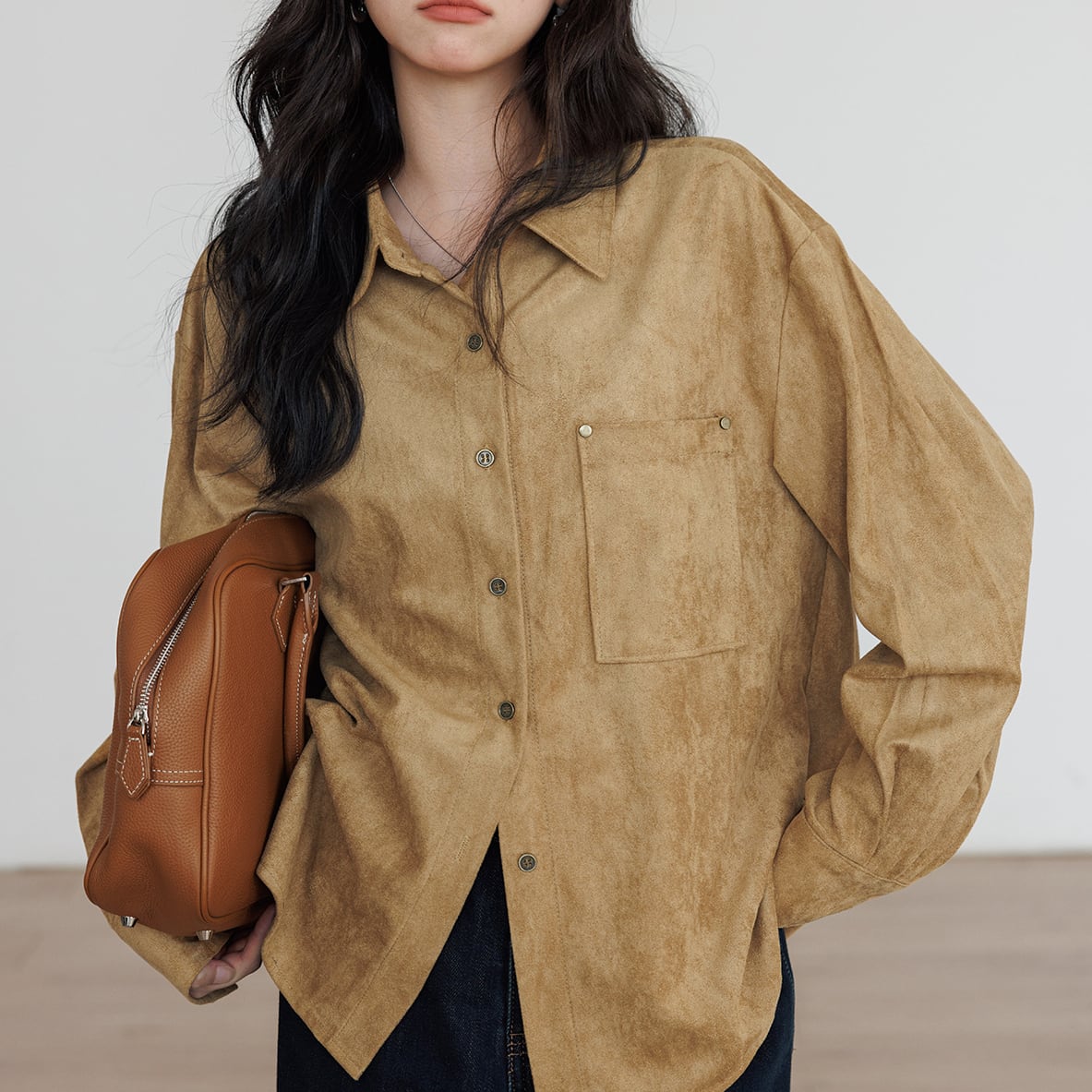 Suede long sleeve shirt S323