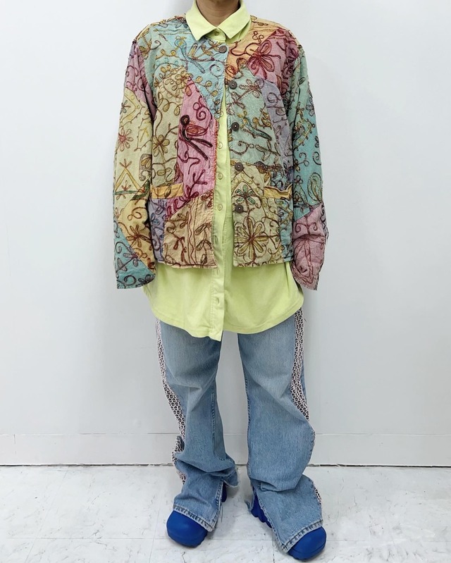 80s~90s patchwork & embroidery cotton jacket