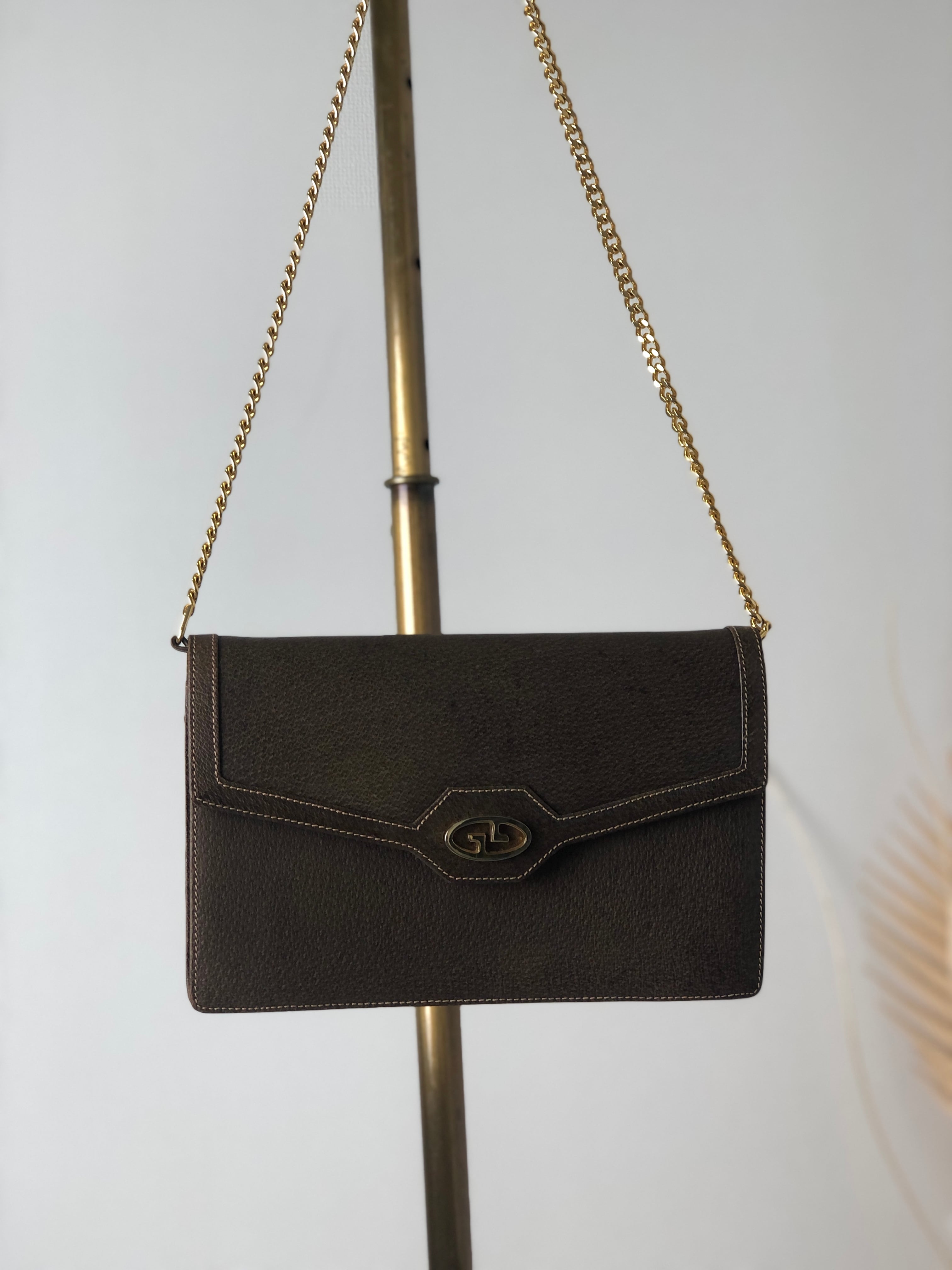 GUCCI グッチ ショルダーバッグ ブラウン インターロッキング レザー