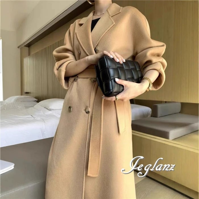 7色 ニット ロング コート テーラード ダブルブレスト 共ベルト(MB023)τ