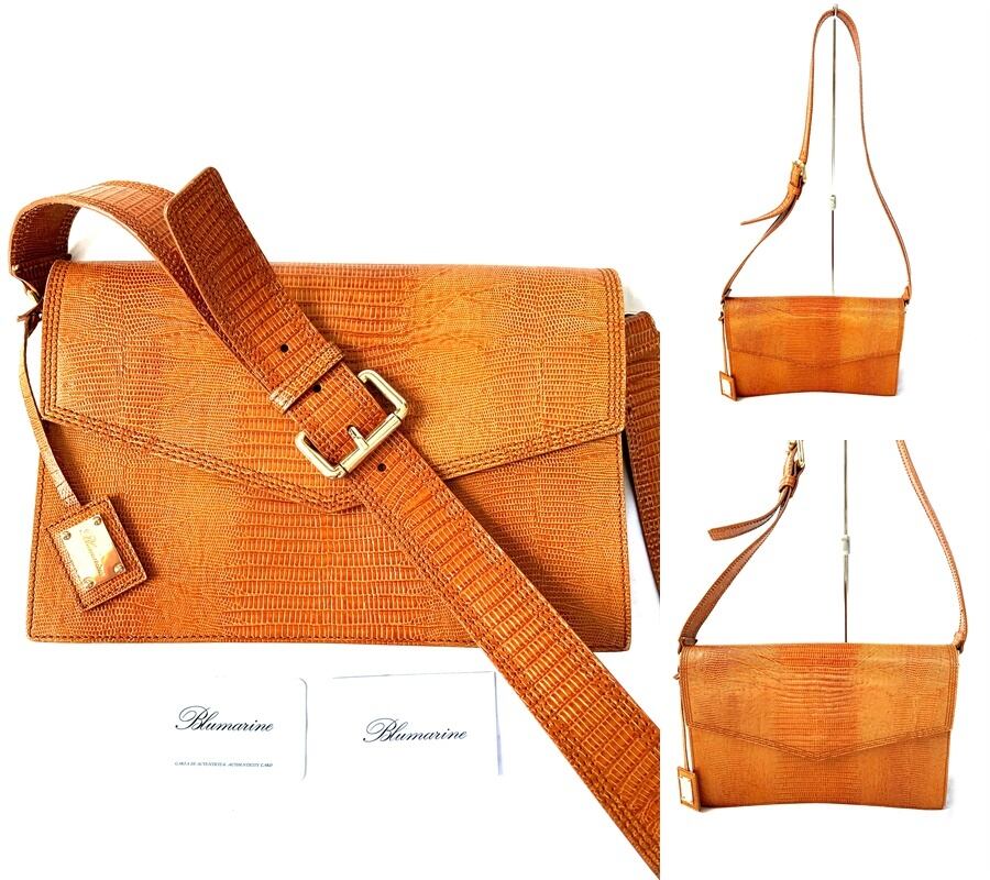 Blumarine ブルマリン リザード レザー ショルダーバッグ ポシェット ブラウン