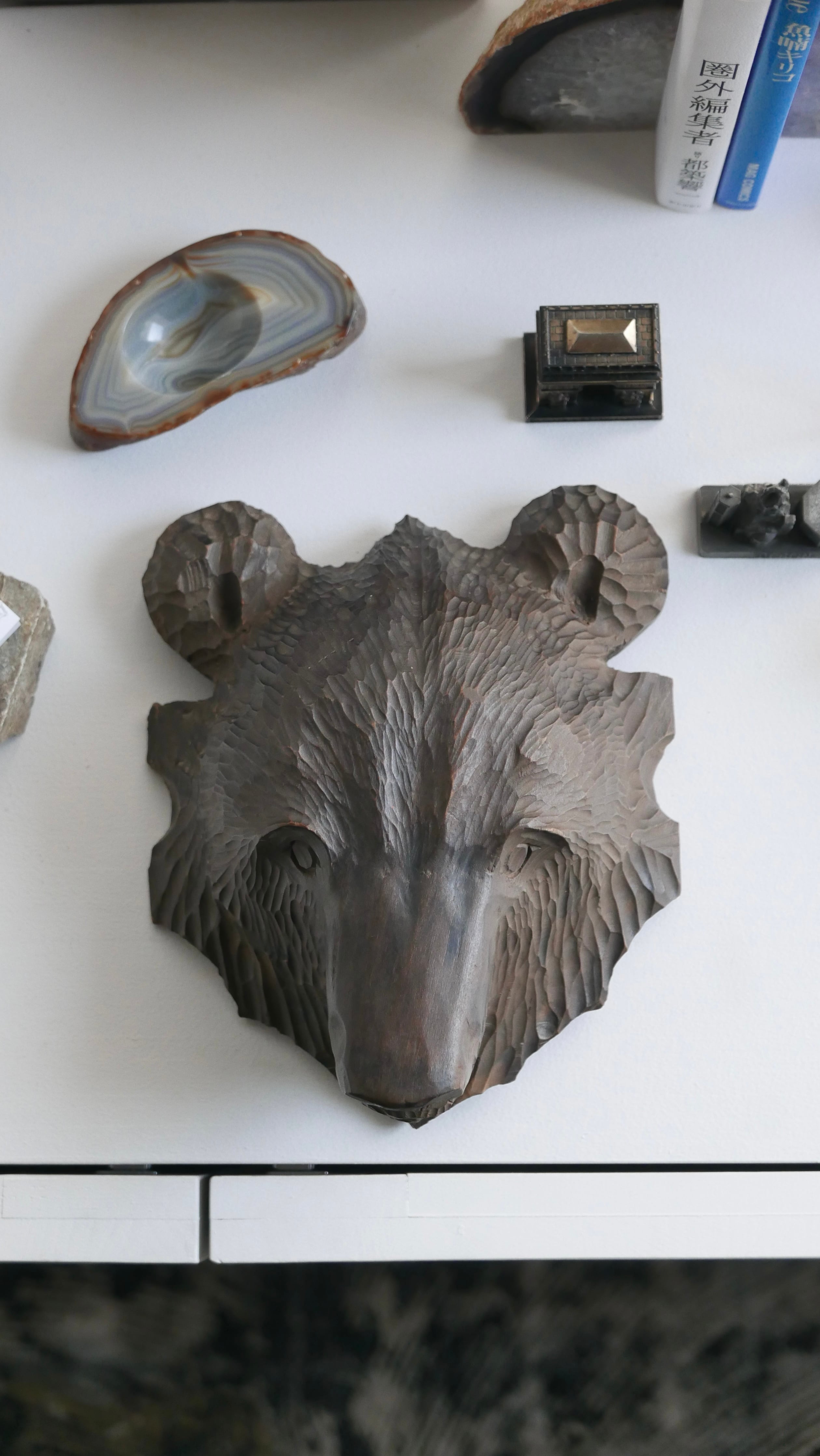 old japan wooden bear mask