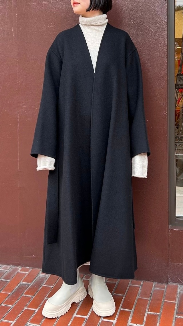 ATON -SUPER 120’S DOUBLE MELTON | NO-COLLAR COAT- : CHARCOAL GRAY, : BLACK.