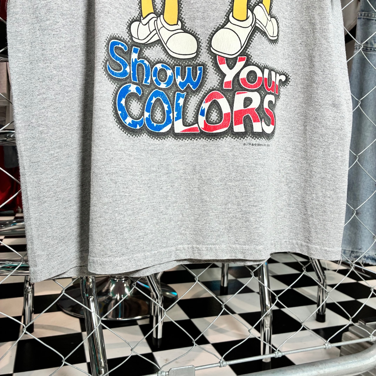 00s M&Ms キャラクターTシャツ Red&yellow グレー GILDANボディ