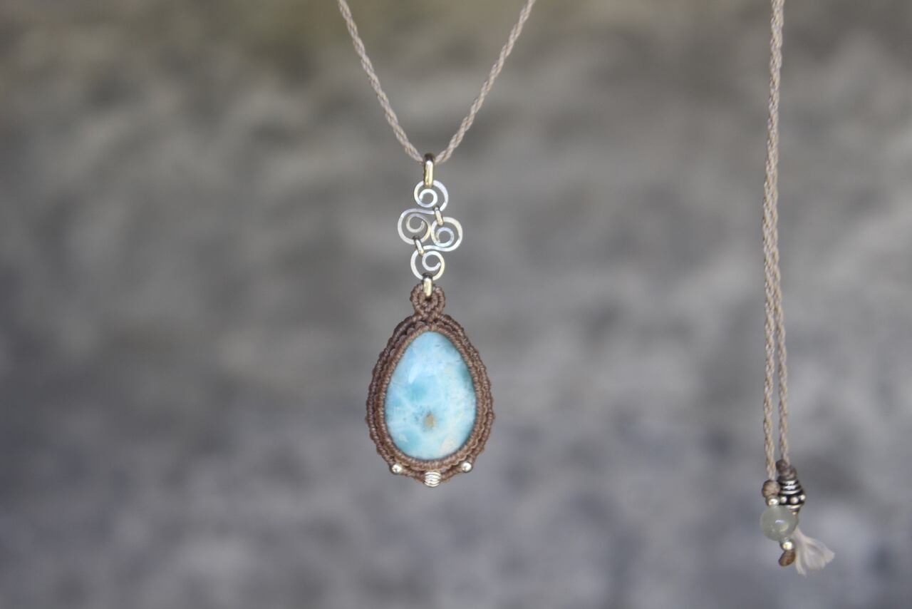 Larimar silver925 wirework micro macrame pendant