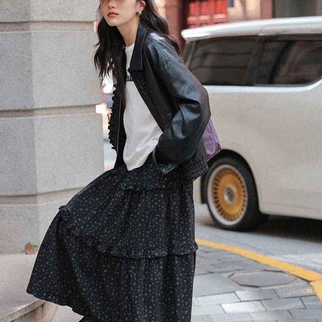 frill leather jacket J00064