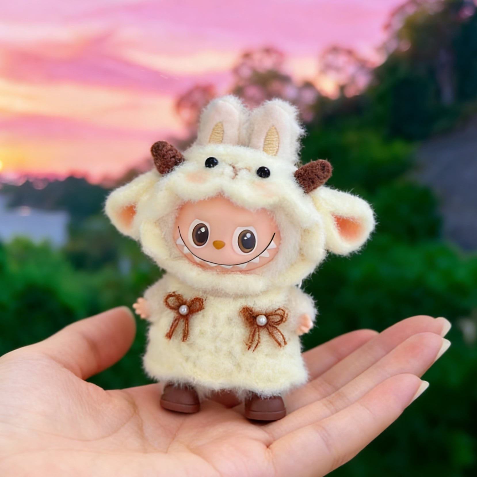 萌え可愛い! ミニLabubu用 ひつじさんセット 高密度ニット 10cm対応 もちふわ 高品質 萌え可愛い