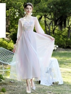 送料無料 未使用 デ－ト 発表会 結婚式 二次会 イベント フォ－マル チュール ロング丈 パーティー ドレス S [OPN2745]