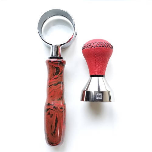 【パヴォーニ ミレニアム用set 】51.3mmGFタンパー レザー + 深型BLPF エボナイト Red