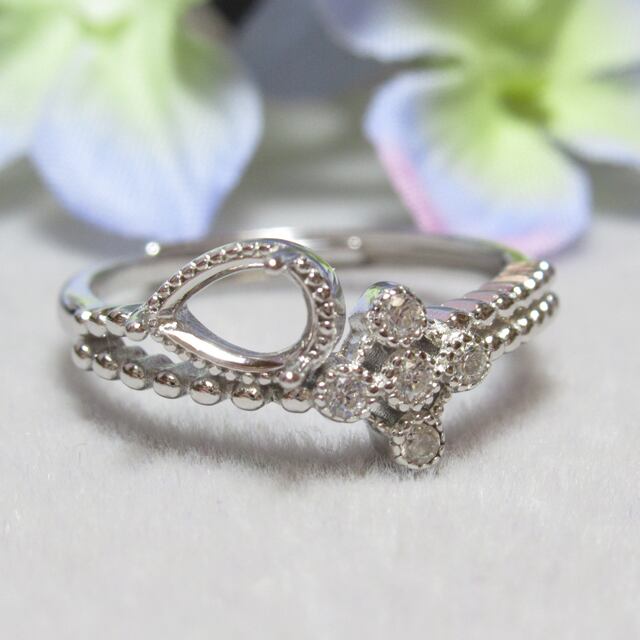 6×4㎜ ドロップ ミルライン クロスCZ S925 リング台 SV