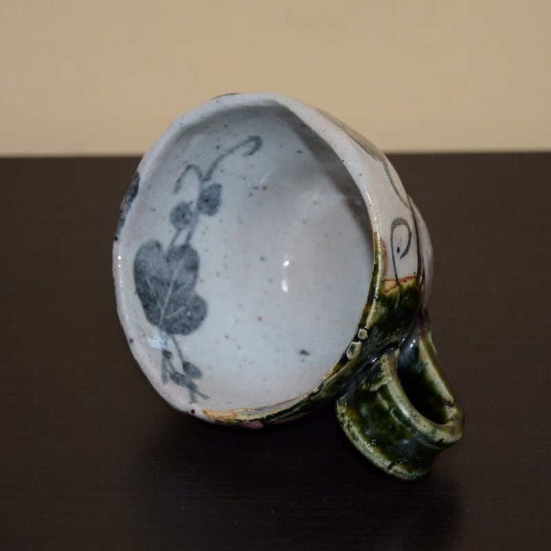 美濃焼 織部ぶどう絵マグカップ コーヒーカップ 早蕨窯 佐藤和次