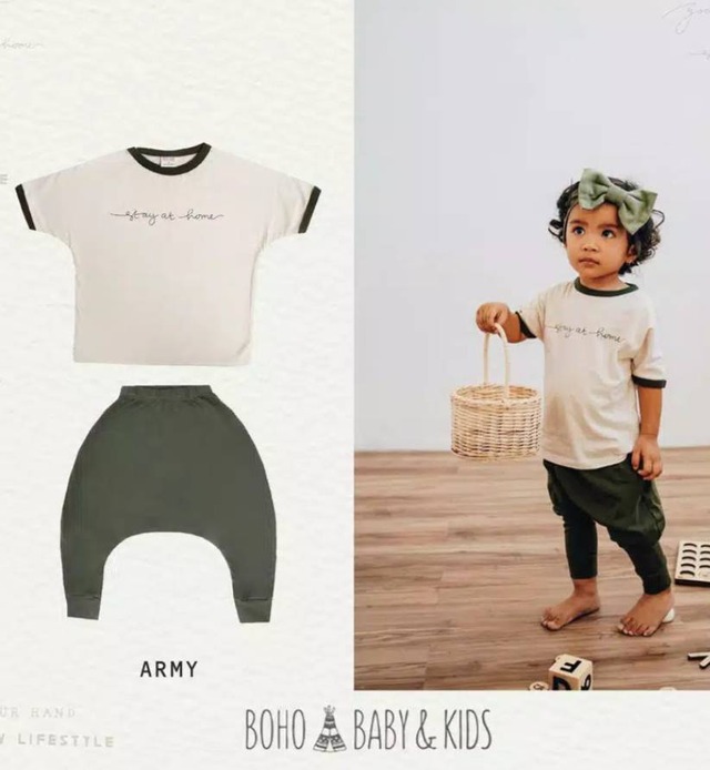 Bohobaby/Over sized T and Pants SET/ARMY/オーバーサイズセットアップARMY1Y才
