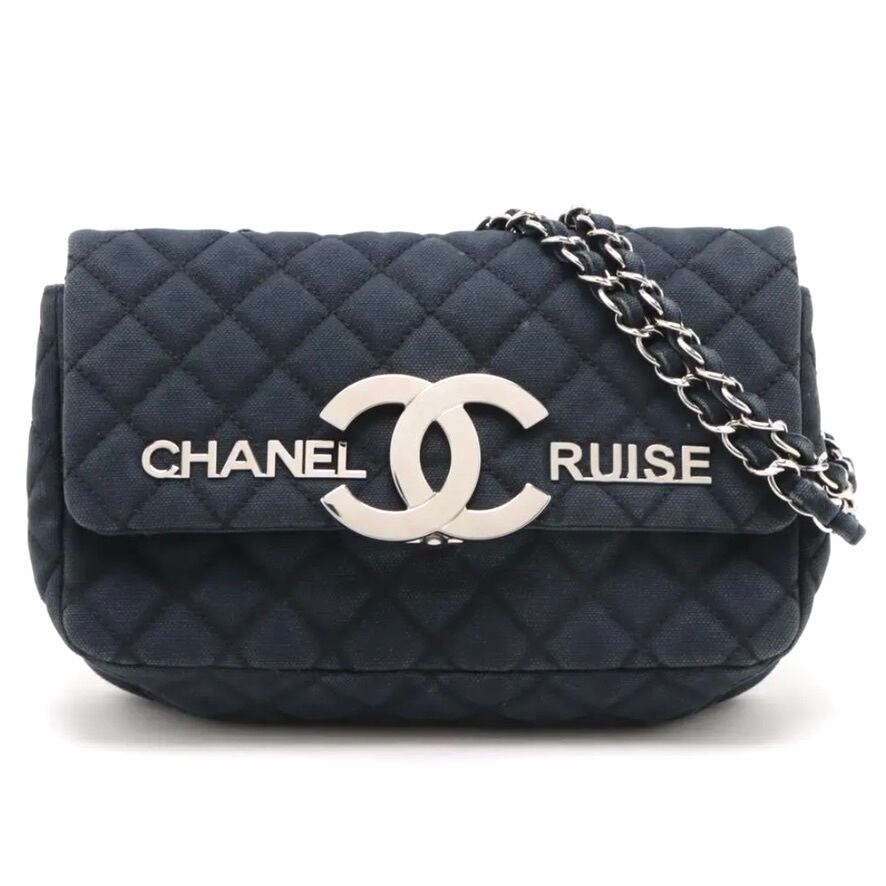 Extremely Rare ◇ CHANEL Matelassé Cruise Line Denim Single-Flap Double-Chain Shoulder Bag (Unisex)