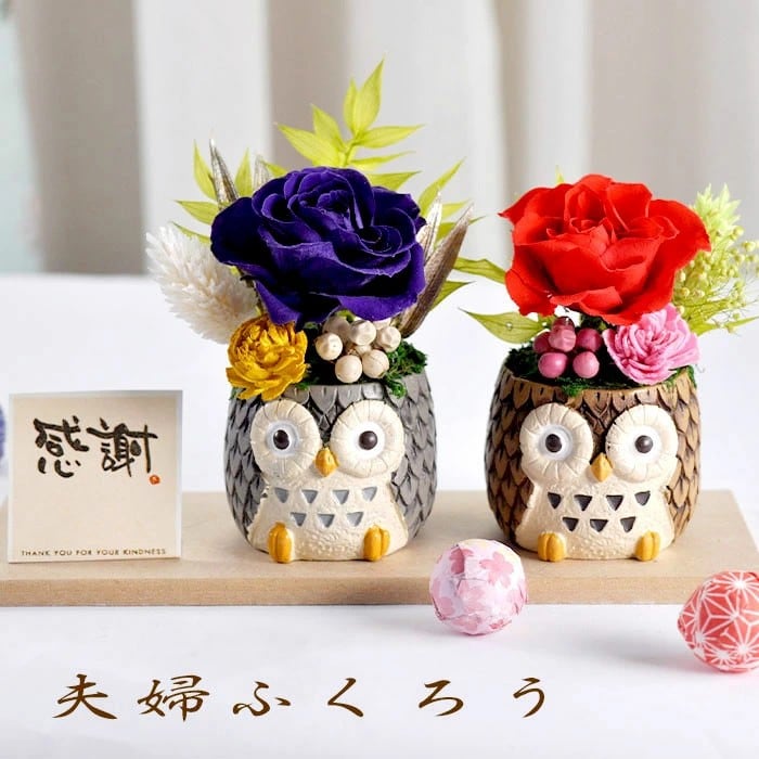 和風プリザーブドフラワー 夫婦ふくろう | ブルーメンケイ