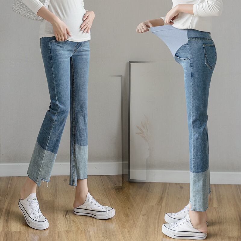 【新作】【送料無料】 マタニティウェア2020秋冬新作ウォッシュドデニムステッチクロップドパンツバージョンの妊婦ベリーリフトストレートレッグパンツ-アリババ オータム 秋物 ウィンター 冬物 expec244231100548