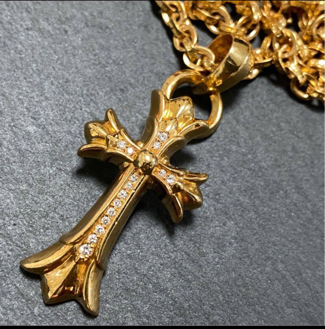 CHROME HEARTS クロムハーツ 22k ダブルクロス パヴェダイヤ ベイル付き ラージ ダブルCHクロス スモール タイニー フィリグリー