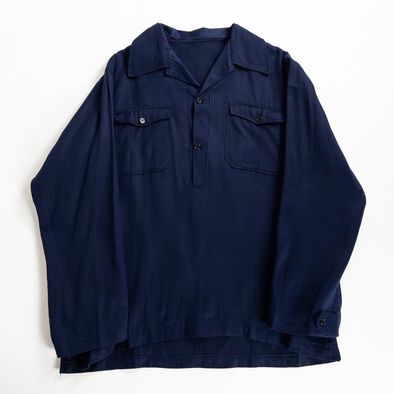 1950s "Spanish Vintage" Blue Cotton Twill Pullover Work Shirt, Dead Stock