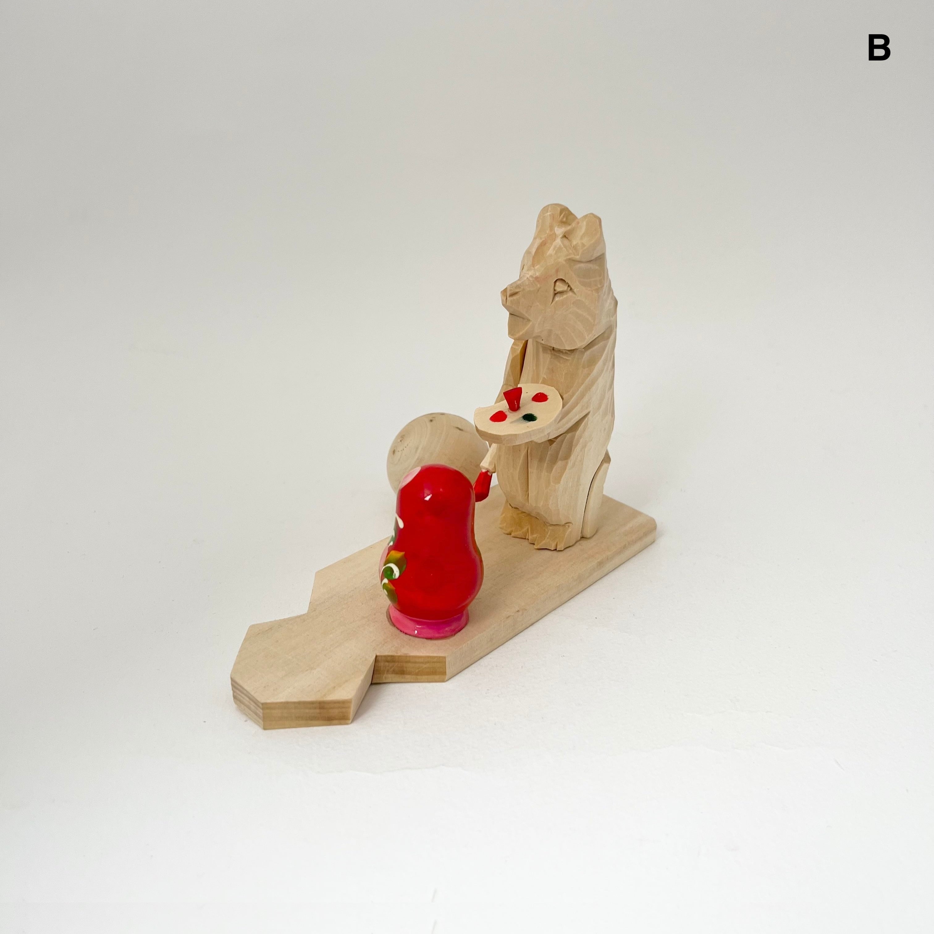 ボゴロツコエ木地玩具「クマのマトリョーシカ職人」桃色