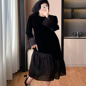 【送料無料】 ロングワンピ ミモレ 大きい ゆったり ゆる オーバーサイズ プラスサイズ ぽっちゃり 長袖 フレア袖 フレアスリーブ Uネック Aライン フレア プルオーバー 透け感 シースルー 異素材切り替え ドッキング 薄手生地 エレガント 可愛い 大人可愛い きれいめ シンプル カジュアル シック コンサバ 華やか 大人 上品 おしゃれ お洒落 主役級 こなれ感 高見え 高級感 春 30代 40代 デート お出かけ 女子会 お呼ばれ 休日 お茶会 授業参観 パーティ 結婚式 二次会 ファッション