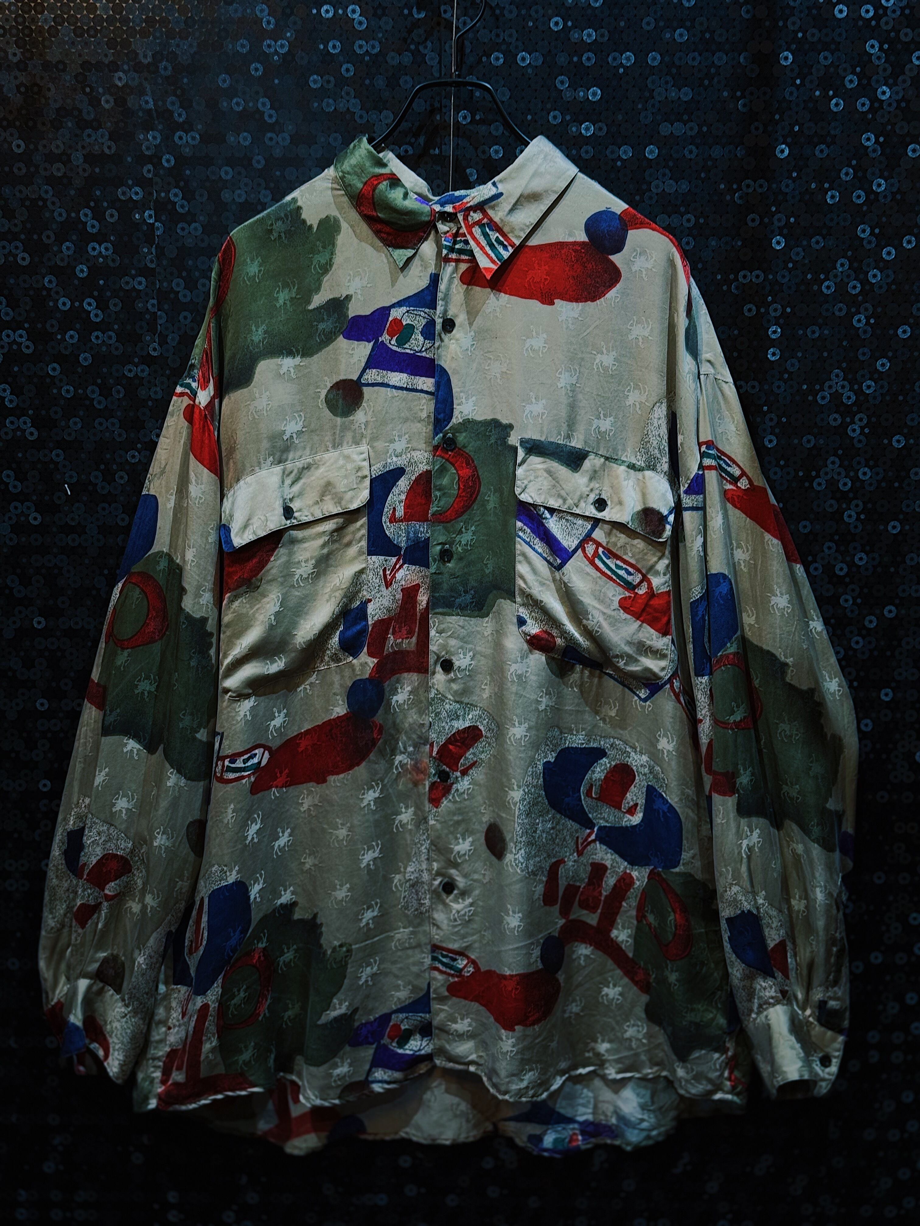 【ÆIEM】"Dead stock"90's Art graphic pattern design silk shirt