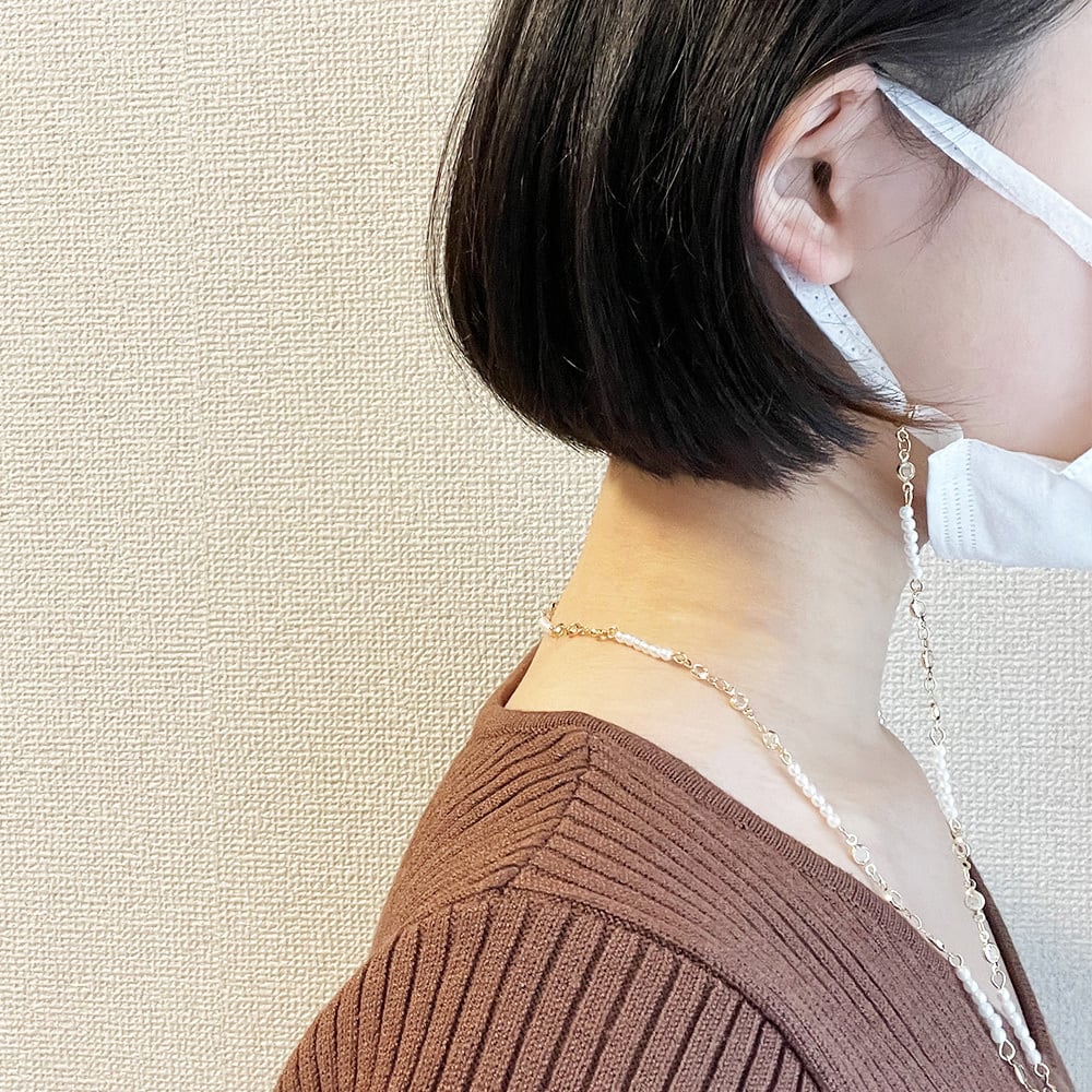 マスクチェーン マスクストラップ ビーズ 韓国 パール 花 MSKC