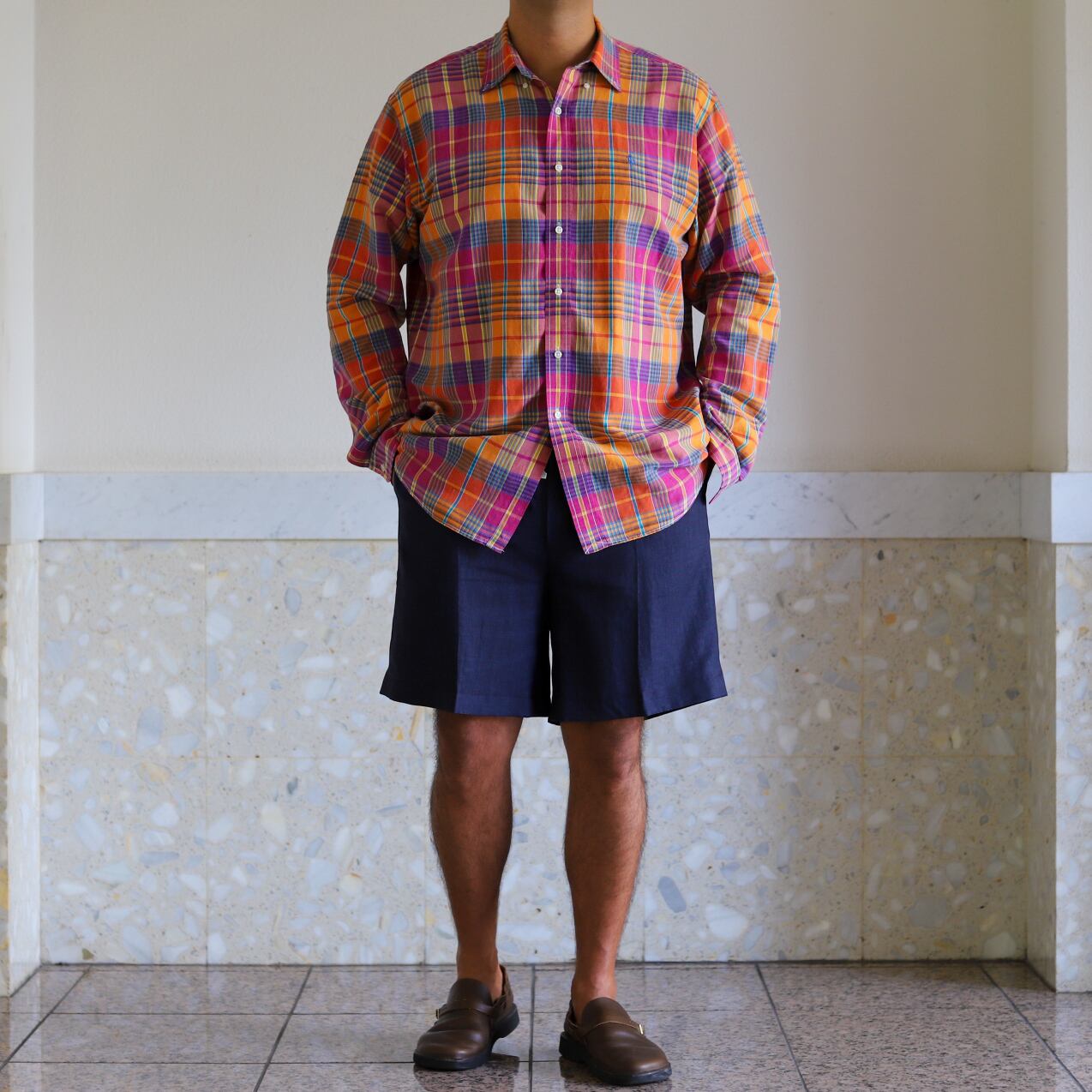 極美品】80s Ralph Lauren special linen silk check shirt big size 