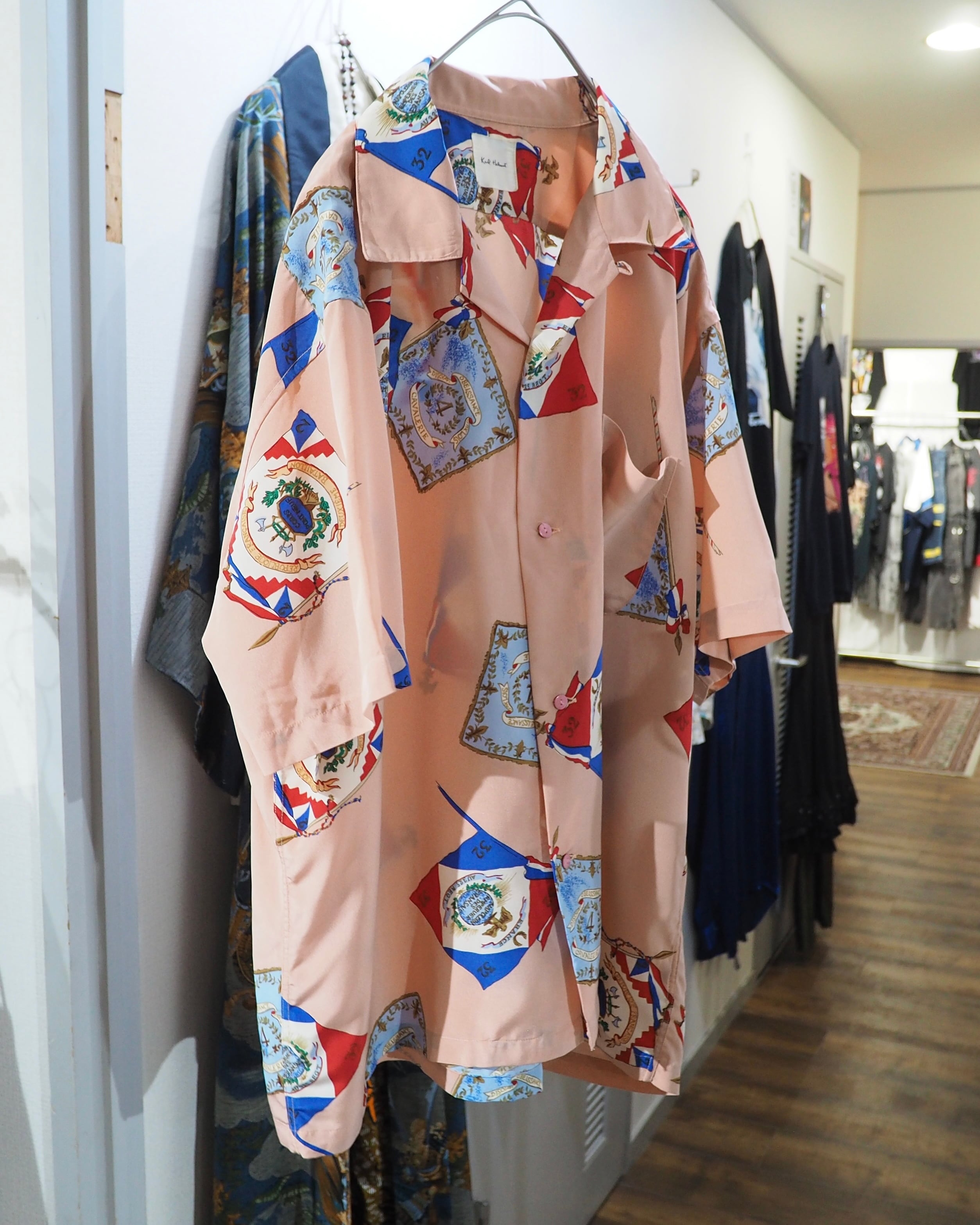 1990s " Karl Helmut " Flag pattern Design vintage SS open Collar shirt