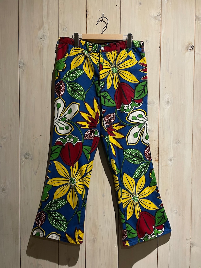 【a.k.a.C.a.k.a vintage】70's African Batik Flower Pattern Vintage Wide Flare Pants