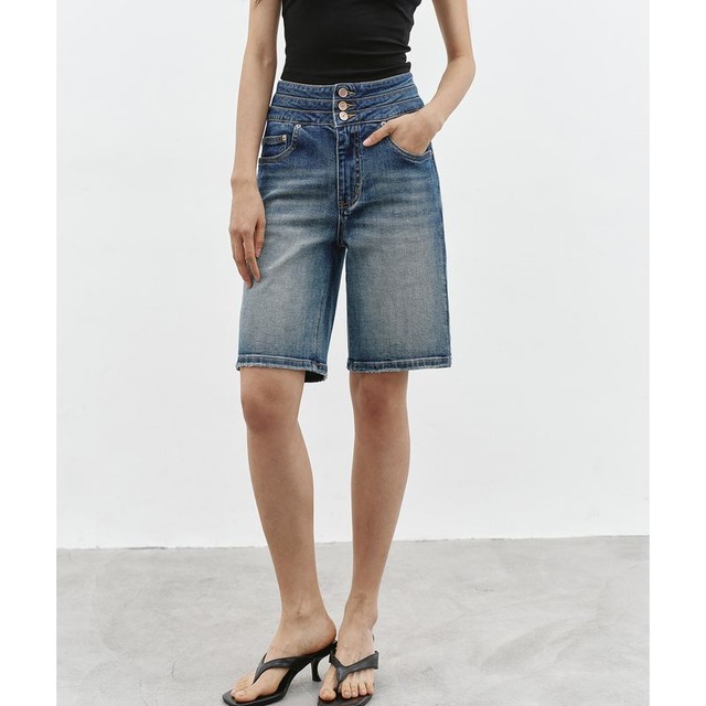 トリプルウエストハーフデニムパンツ 0244