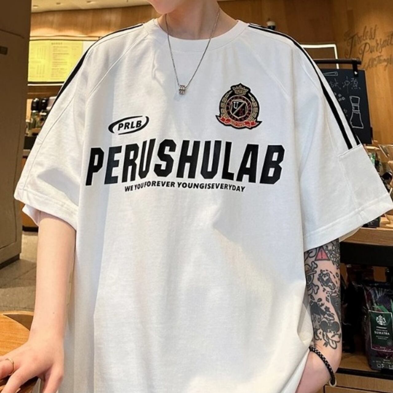 ラインデザインスポーツミックスグラフィックTシャツ 3col   A00258