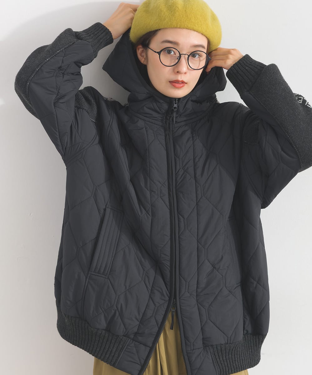 K53122 キルティングジャカードニット切替ZIPパーカー / Quilted