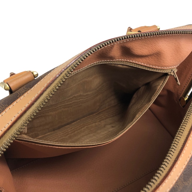 CELINE セリーヌ マカダム ショルダーバッグ ブラウン ブラゾン型押し PVC 2WAY vintage ヴィンテージ オールド h5nkpp