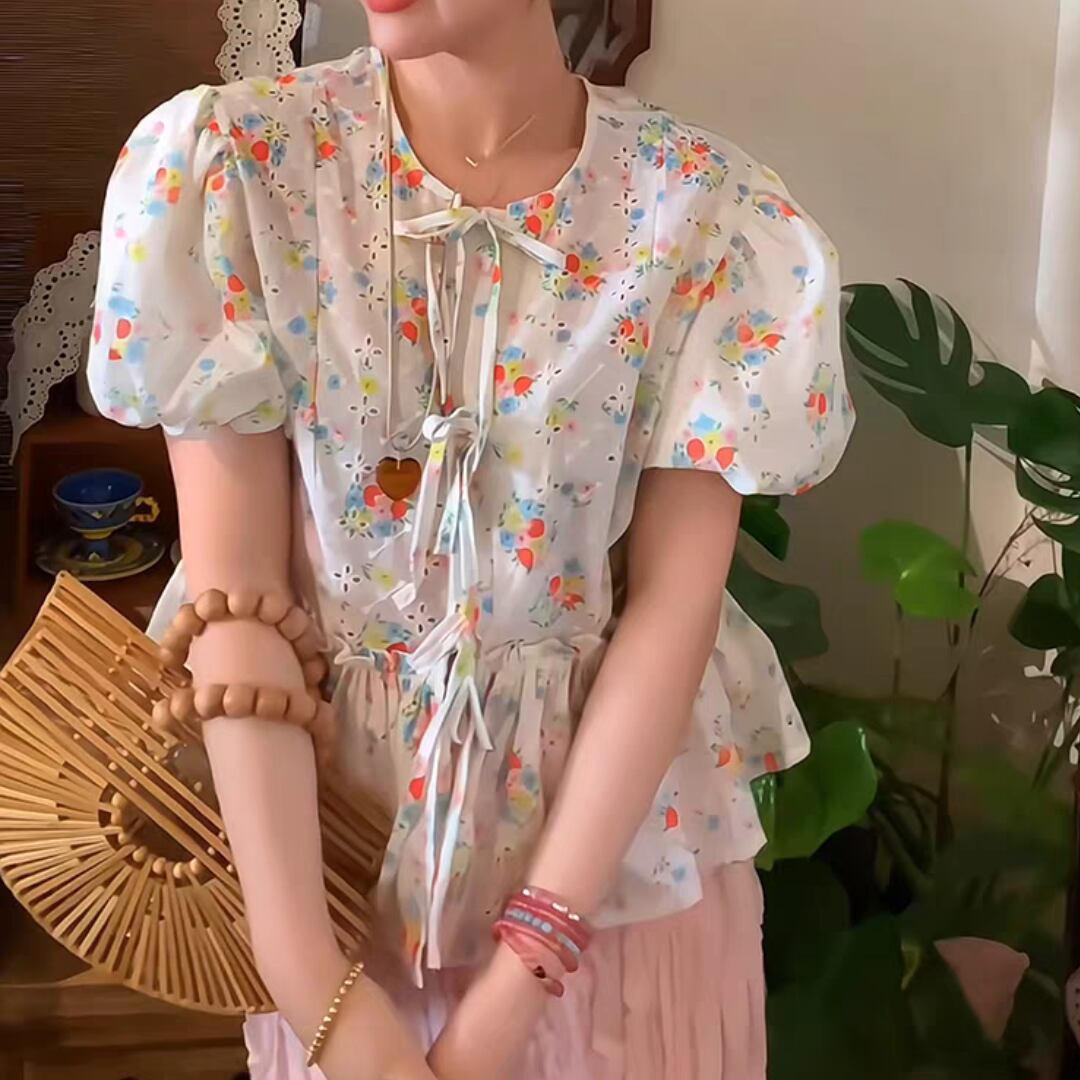 フラワー装飾パフスリーブクロップドトップ フラワー装飾パフスリーブクロップドトップ 50%OFF】shoulder