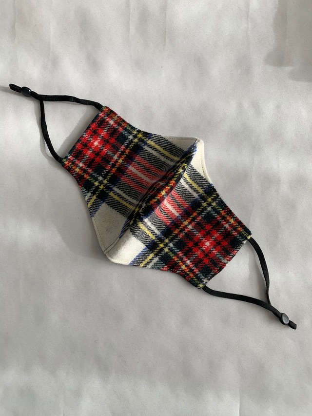 白woolタータンチェックマスク