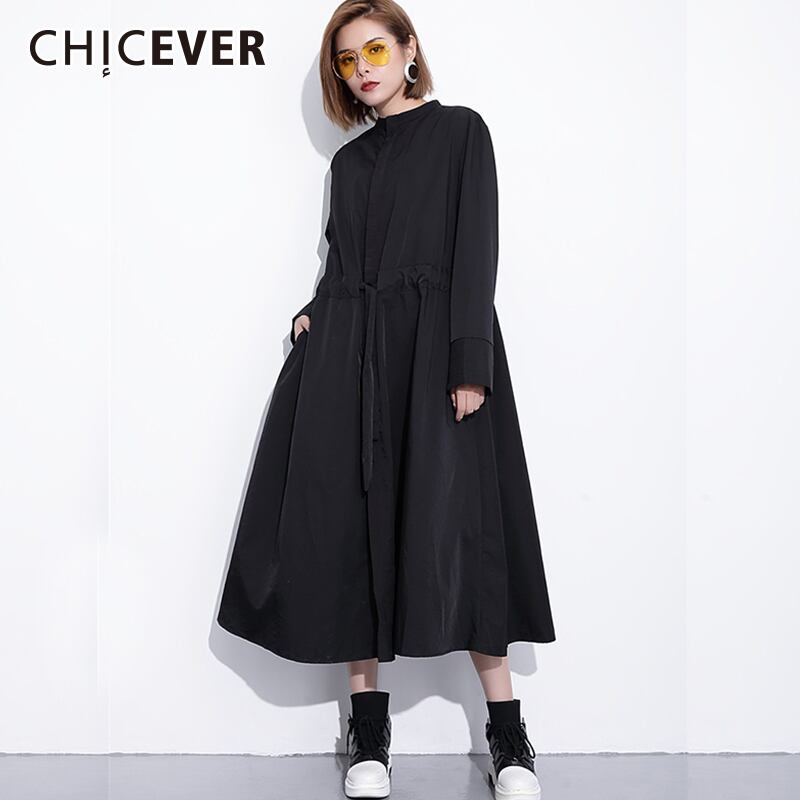CHICEVERオータムトレンチコートレディースウインドブレーカールーズロングスリーブシングルブレストドローストリングロングレディースウインドブレーカー 長袖 秋物 6base549125007079