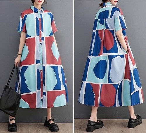 【新品】大きいサイズ春夏シャツワンピース半袖ゆったり個性