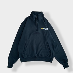 【champion】企業系 刺繍ロゴ HD SUPPLY ワンポイント ハーフジップ スウェット プルオーバー M チャンピオン 黒ボディ US古着