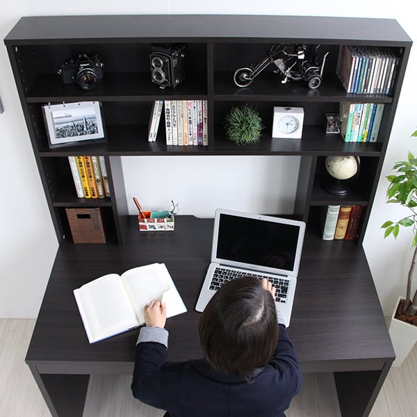 【新品・送料無料】パソコンデスク 上下書棚付き 115cm幅 オーク 上下一体型 パソコンデスク 上下書棚付き 115cm幅 ダークブラウン 上下一体型 | 81chu