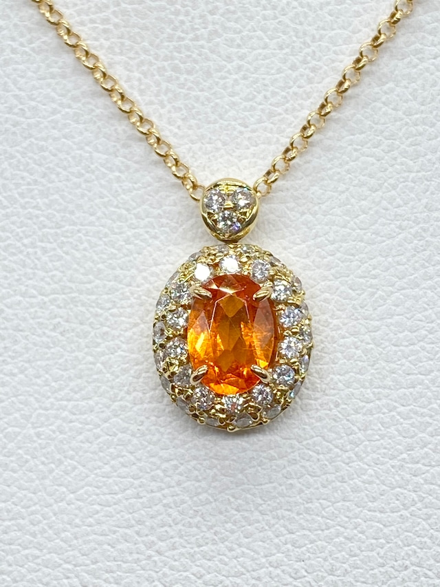 【3日以内返品可（※カード/キャリア決済の場合）】スペサルティンガーネット 1.02ct / ダイヤモンド 計0.33ct K18 ネックレス【リフレッシュメント(新品仕上げ・補修・洗浄等済)】