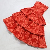 【ハワイ製 フラダンス衣装】レッド CC Fashions ワンピース ドレス プルメリア柄 花柄 チューブトップ 袖なし 赤 かわいい