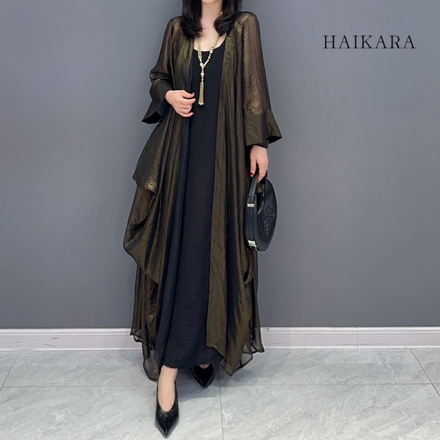 Elegant long outerwear with gathers（即納品）